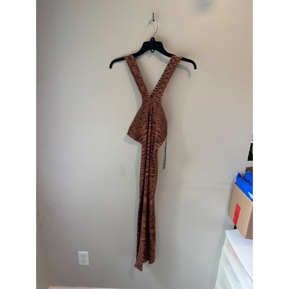 DKNY Womens Space Dye Knit Maxi Dress Black Red‎ Ochre P3EUBJ29 L NWT